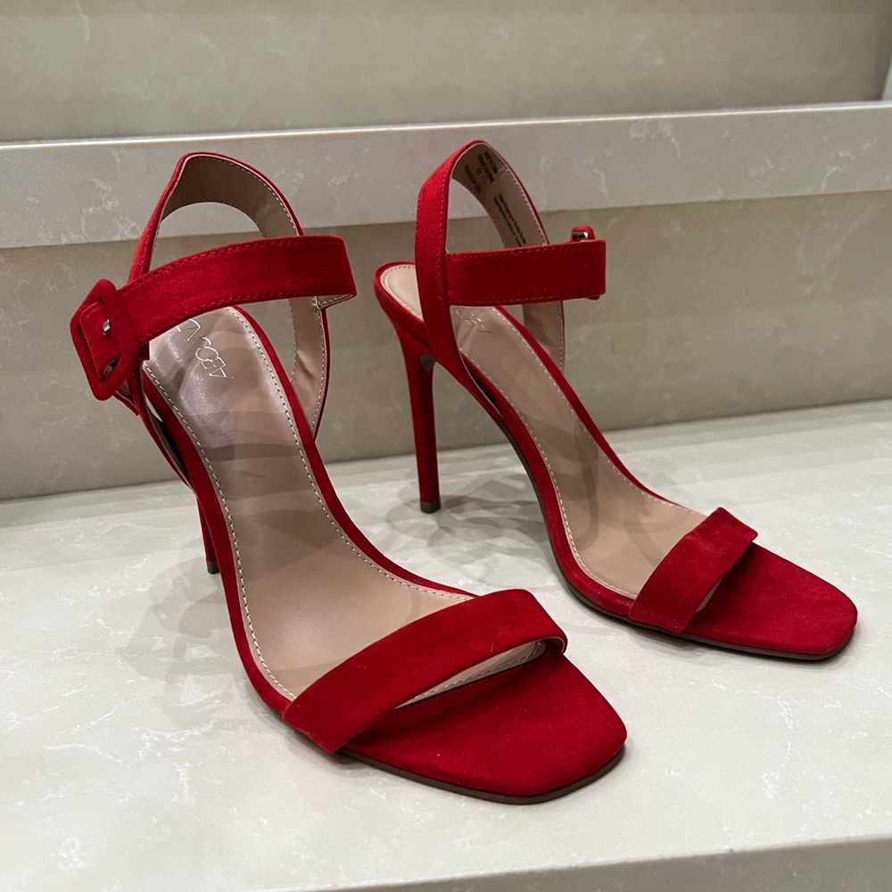 ABound Red Suede Open Toe Stiletto Heels - Size 9.5